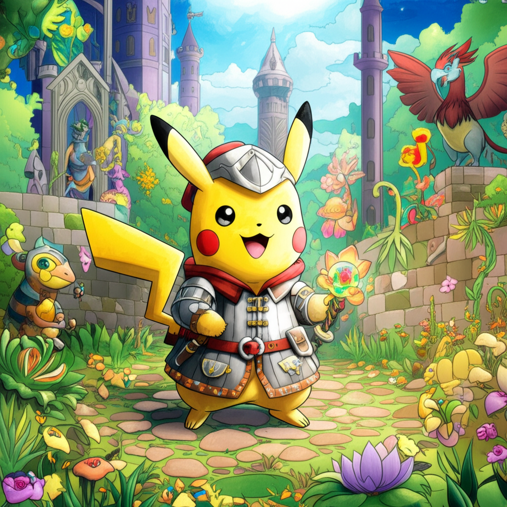 Pikachu's Medieval Adventure Coloring Page - Colored Preview