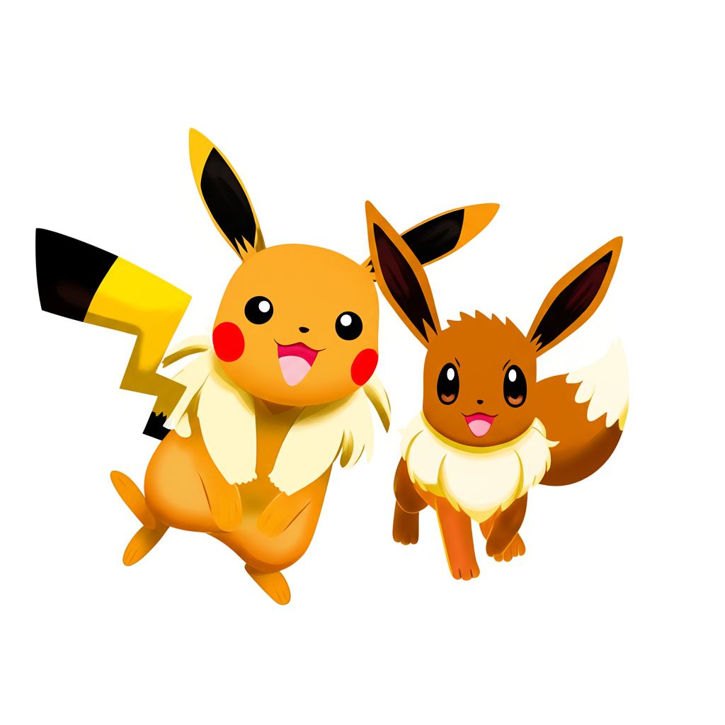 Pikachu and Eevee Best Friends Coloring Page - Colored Preview