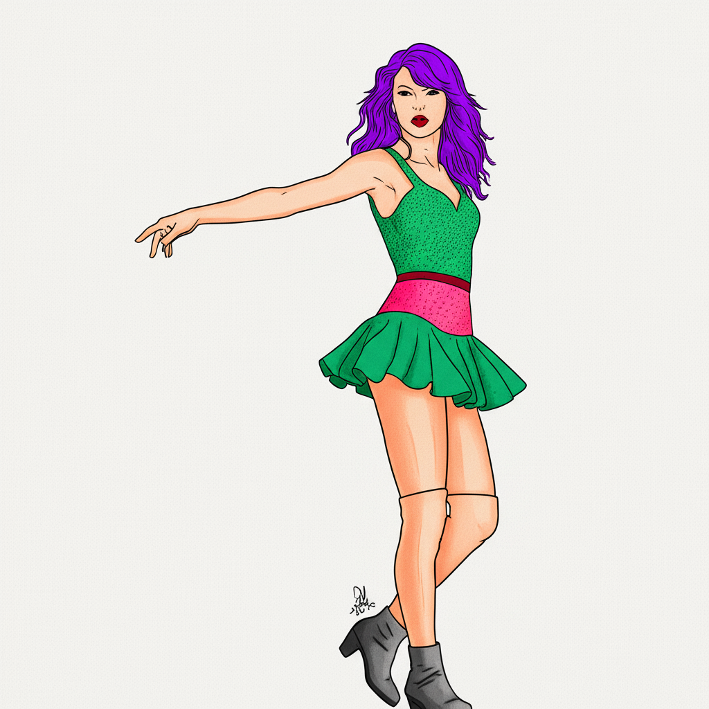 Pop Star Sensation Coloring Page - Taylor Swift Inspired - Colored Preview