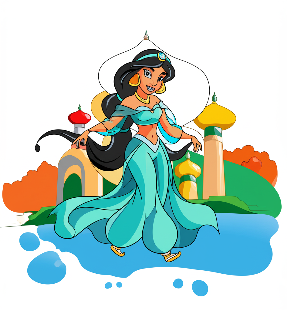 Enchanting Princess Jasmine Coloring Page - Colored Preview