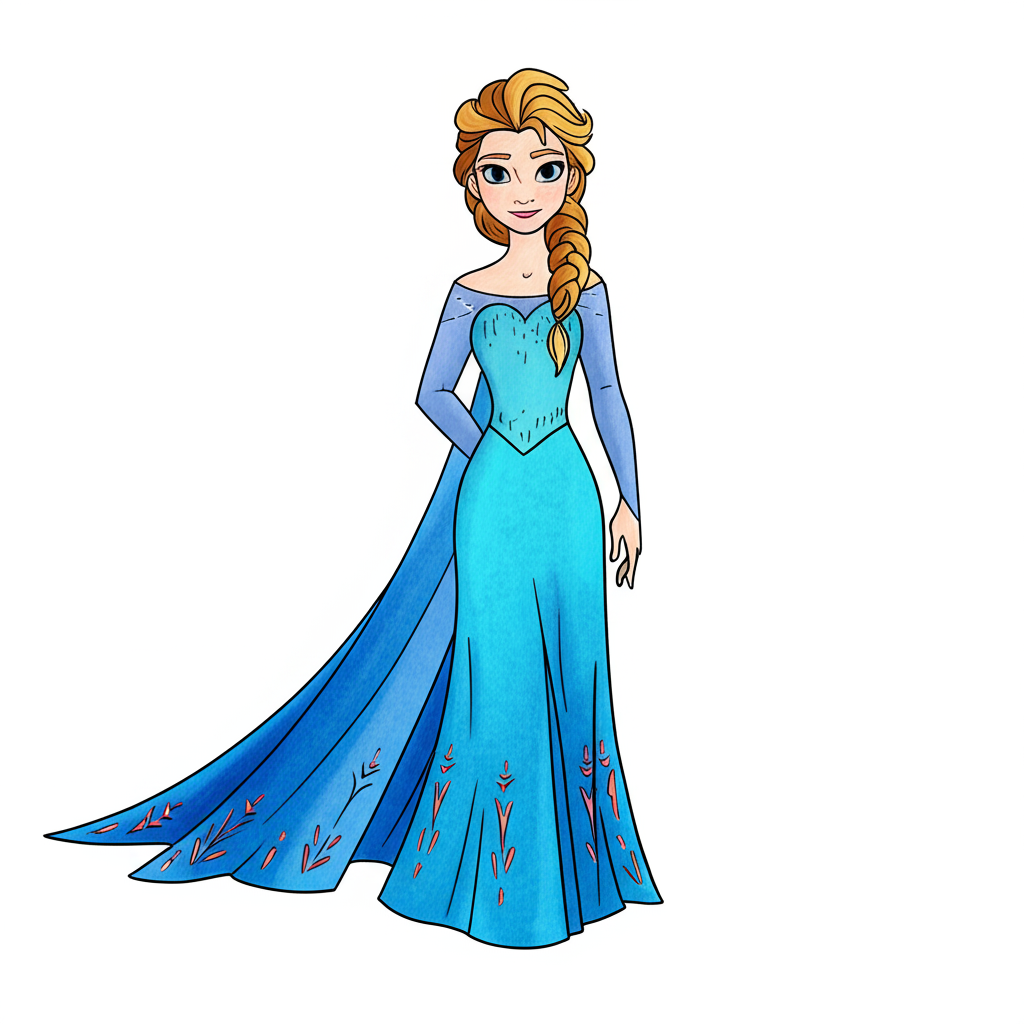 Majestic Queen Elsa Frozen Coloring Page - Colored Preview