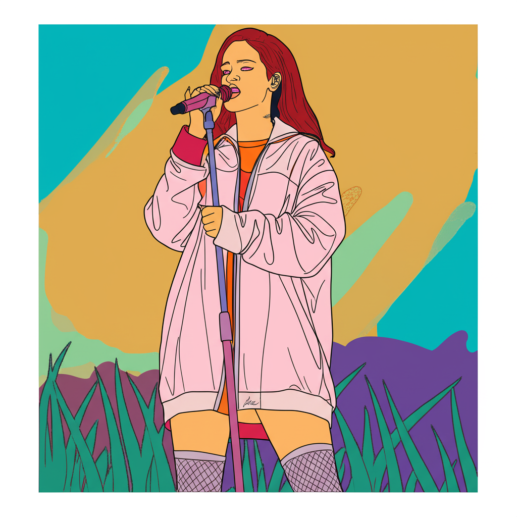 Rihanna Iconic Performance Coloring Page - Colored Preview