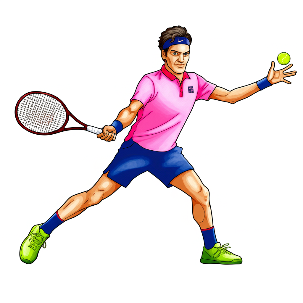 Dynamic Roger Federer Tennis Action Coloring Page - Colored Preview