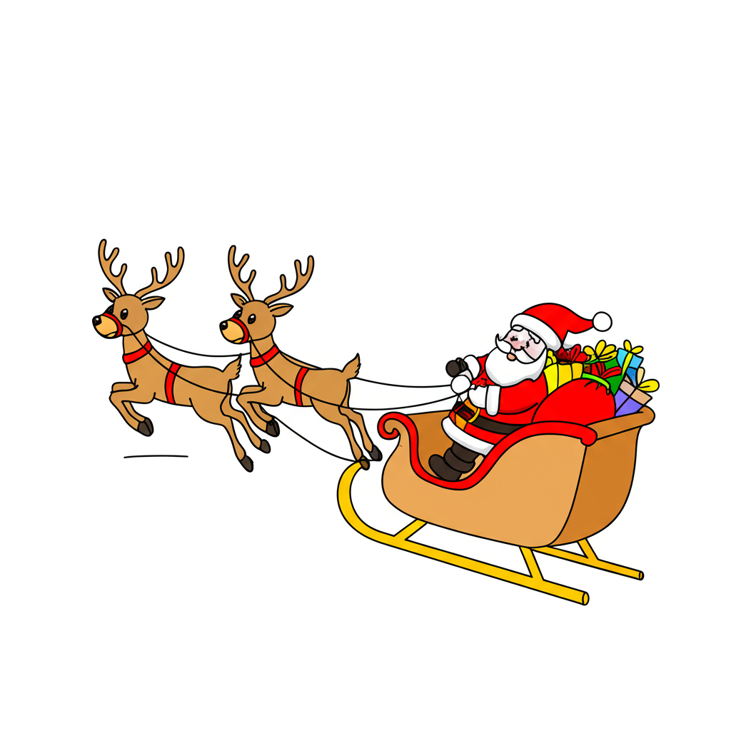 Santa's Magical Sleigh Ride Coloring Page - Colored Preview