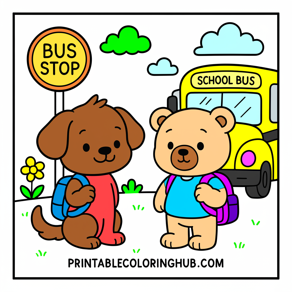 School Bus Buddies Coloring Page - Colored Preview