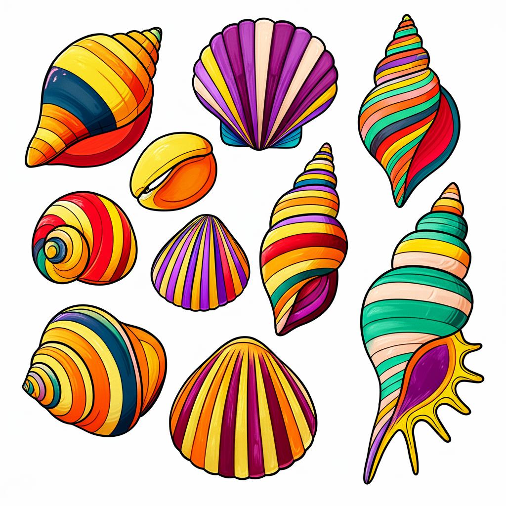 Beautiful Seashell Collection Coloring Page - Colored Preview