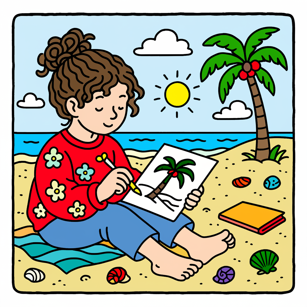 Seaside Sketching Fun Coloring Page - Colored Preview