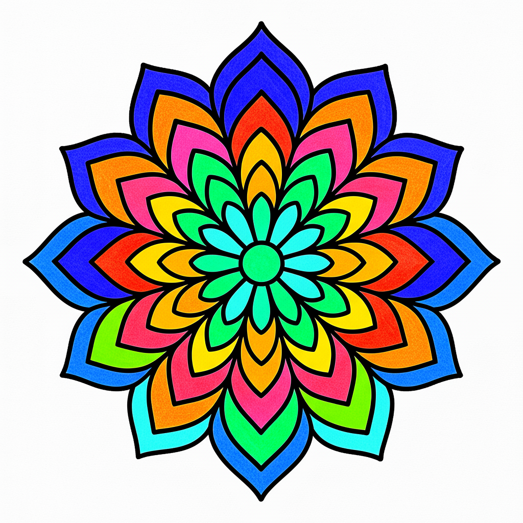Simple Flower Mandala Coloring Page - Colored Preview