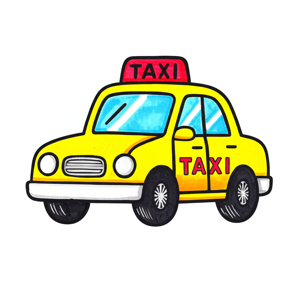 Simple Taxi Cab Coloring Page - Colored Preview