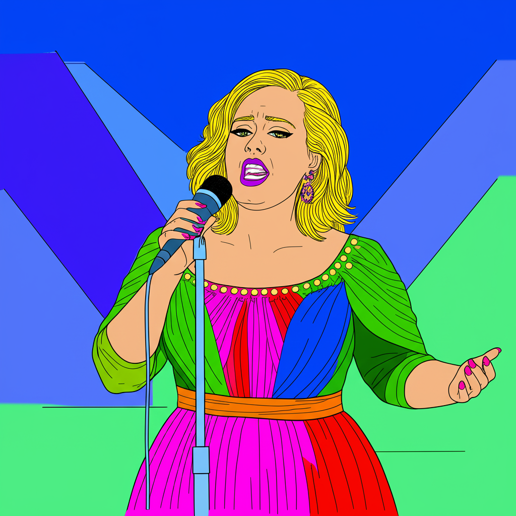 Singing Superstar Adele Coloring Page - Colored Preview