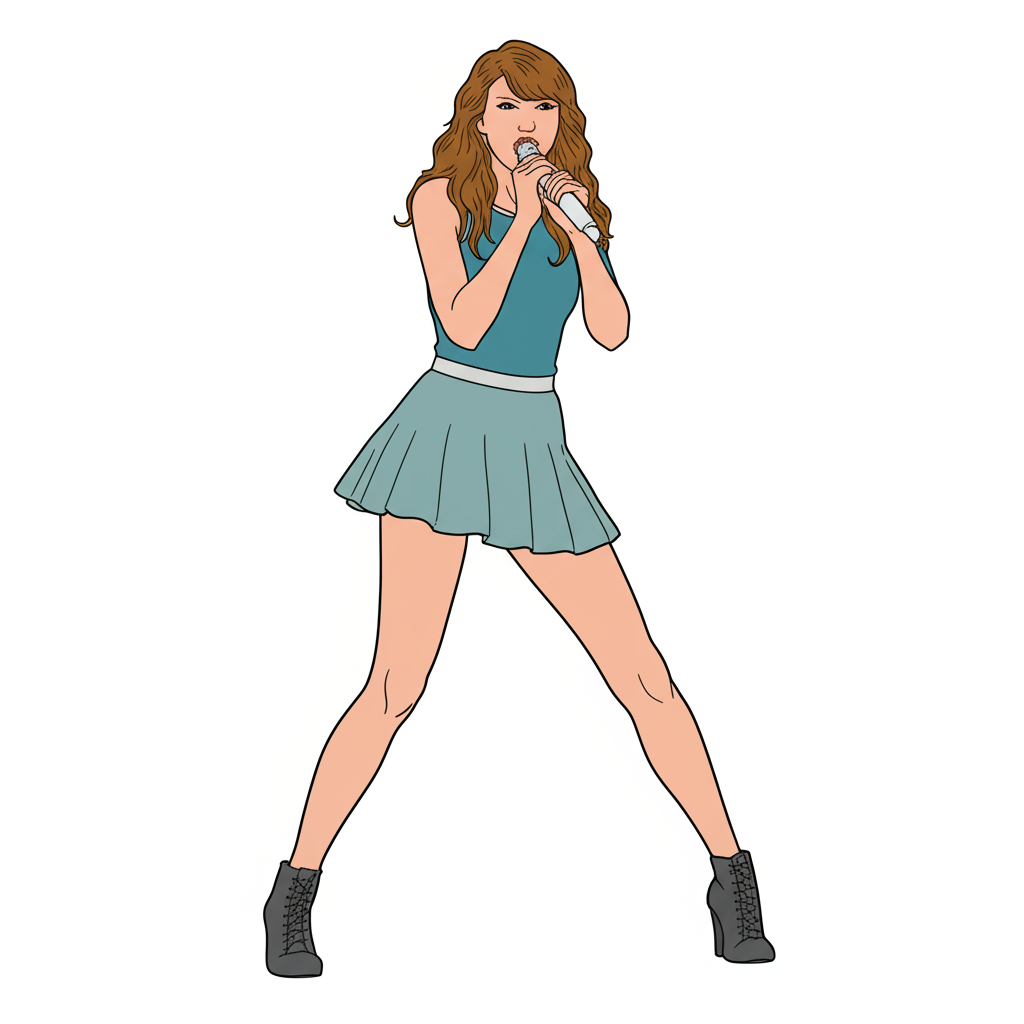 Singing Superstar Taylor Swift Inspired Coloring Page - Colored Preview