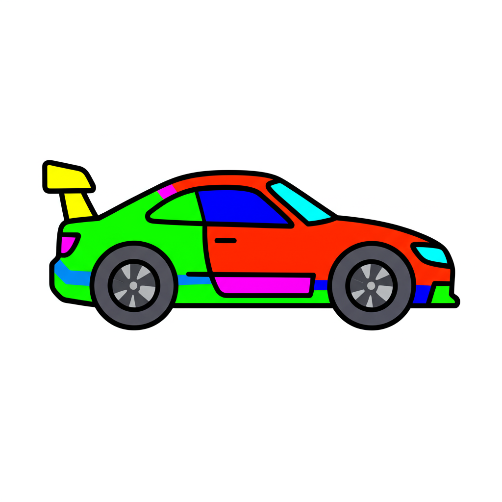 Sleek Sports Car Coloring Page - Colored Preview