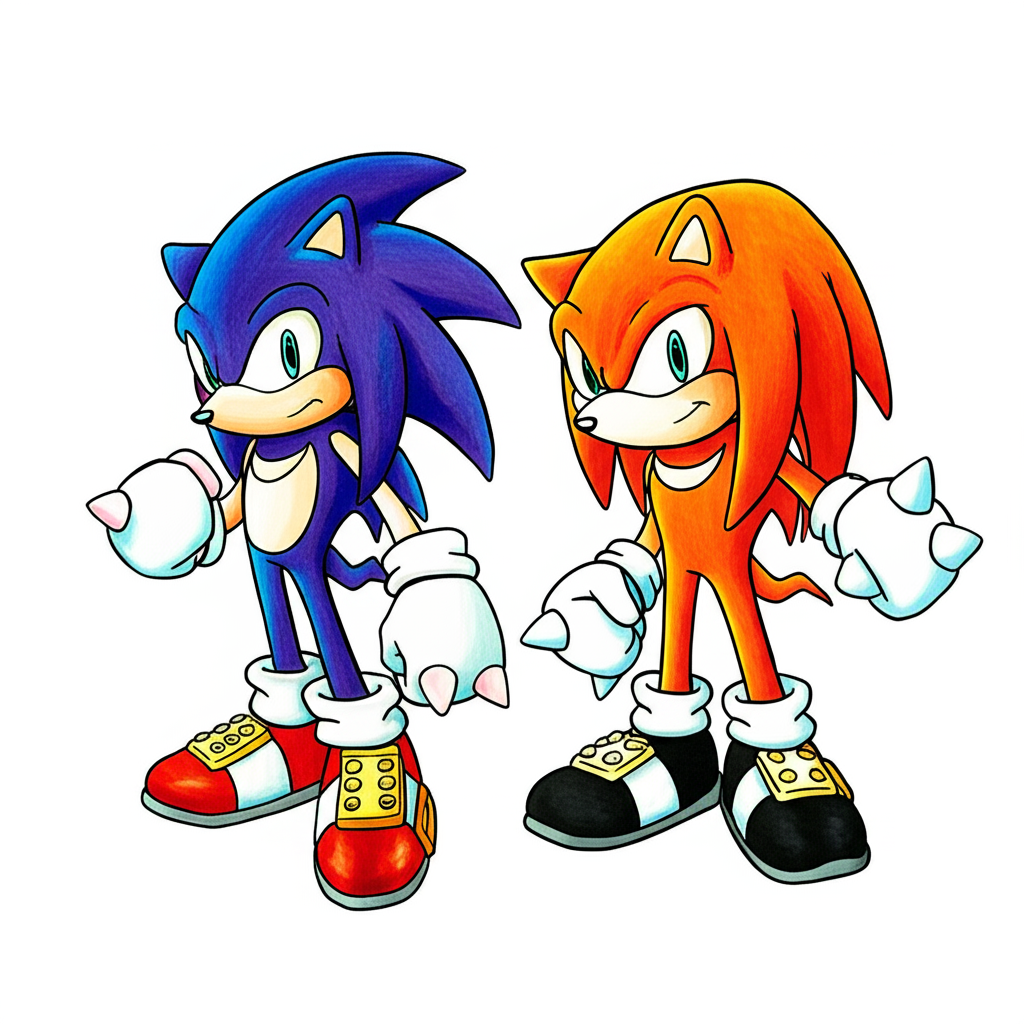 Sonic and Knuckles Team Up Coloring Page - Colored Preview