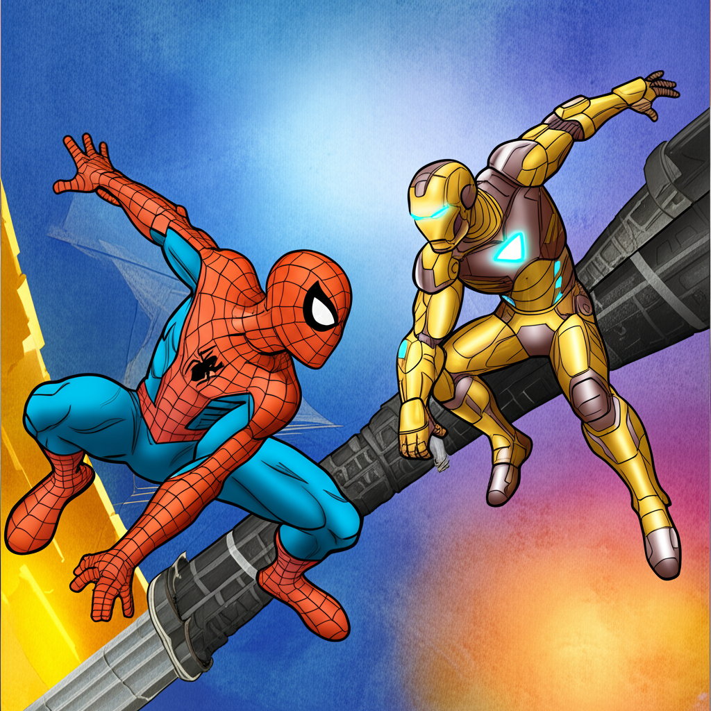 Epic Spider-Man and Iron Man Team-Up Coloring Page - Colored Preview