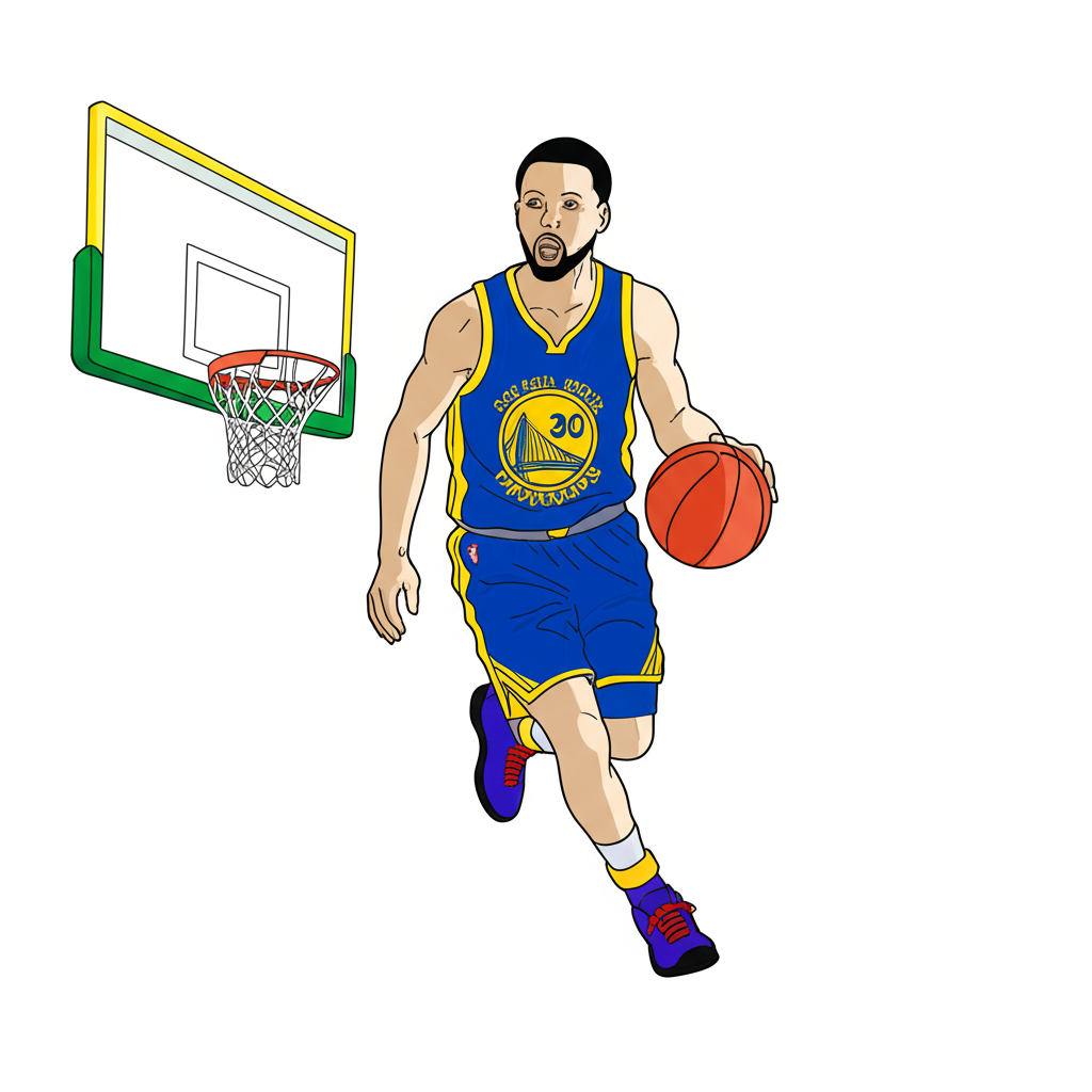 Stephen Curry Basketball Action Coloring Page - Colored Preview
