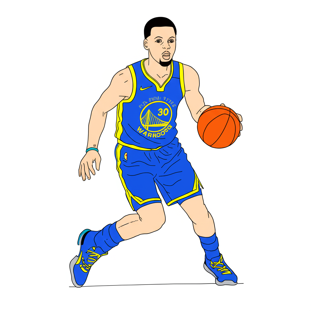 Dynamic Stephen Curry Dribbling Coloring Page - Colored Preview
