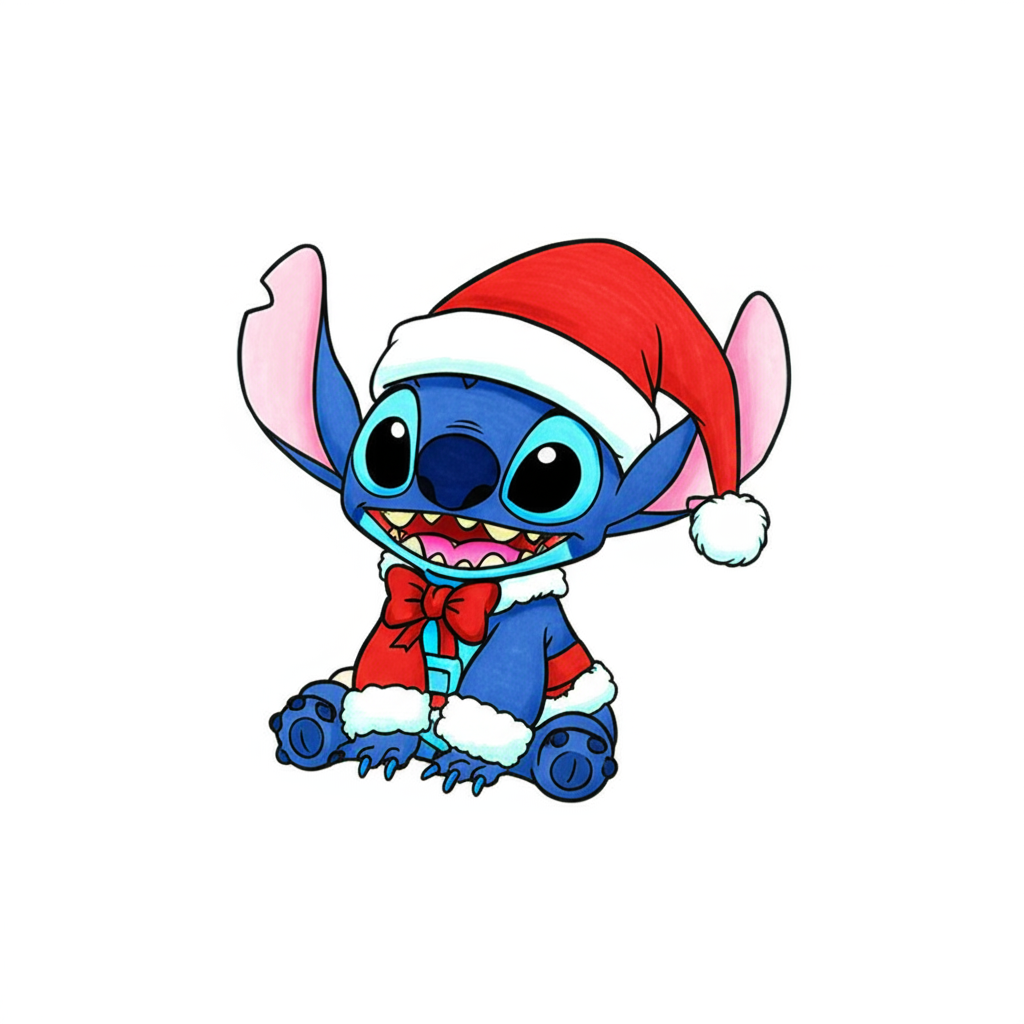 Stitch Santa Christmas Coloring Page - Colored Preview