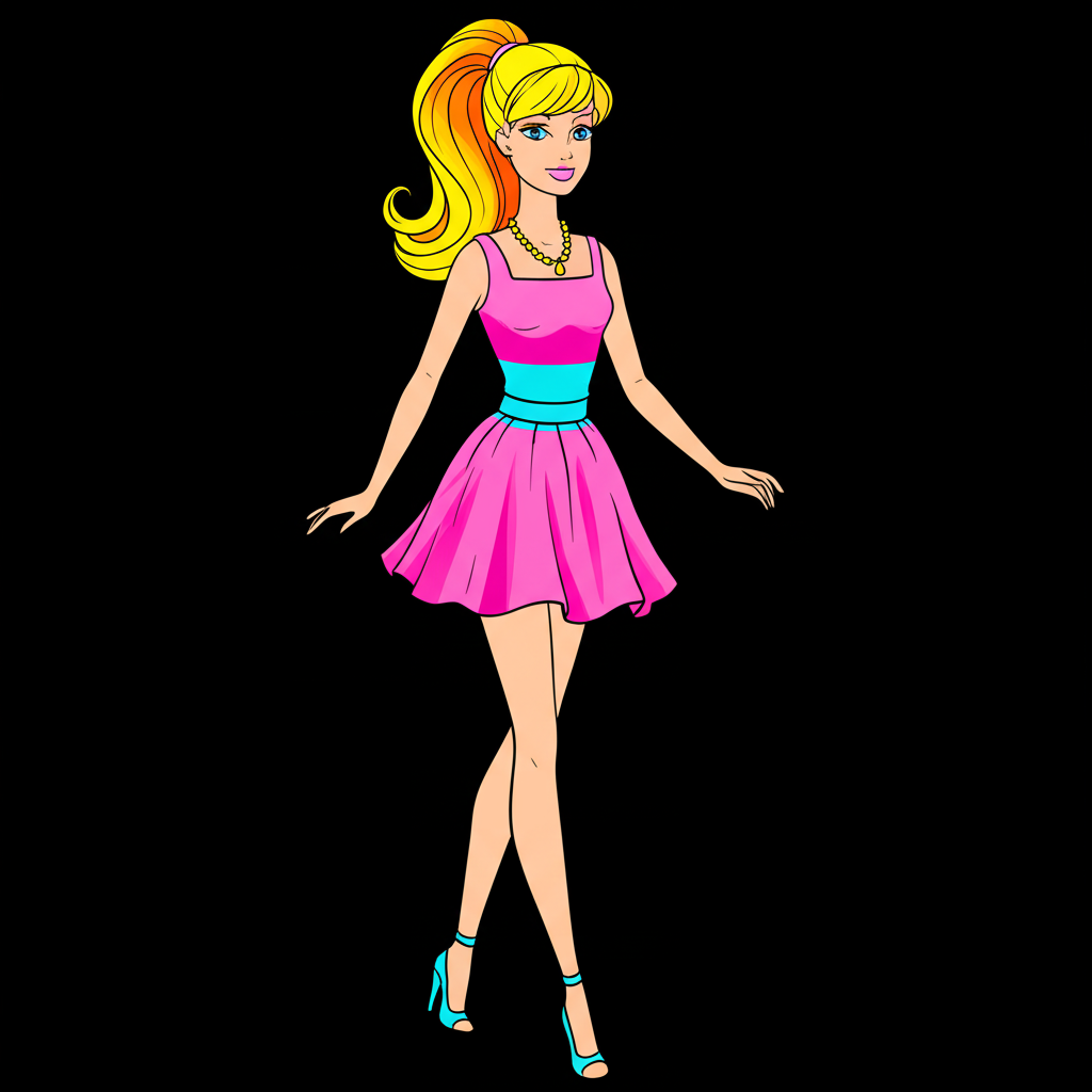 Stylish Barbie Fashion Coloring Page - Colored Preview