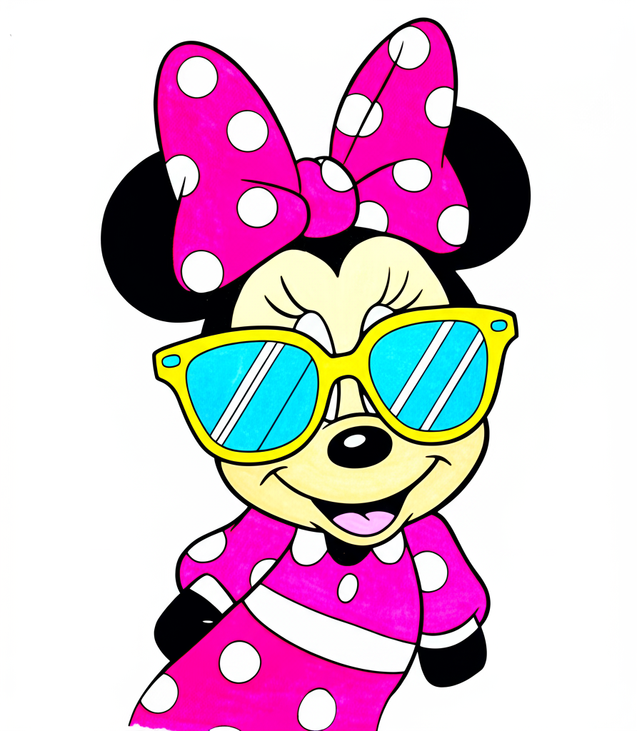Stylish Minnie Mouse with Sunglasses Coloring Page - Colored Preview