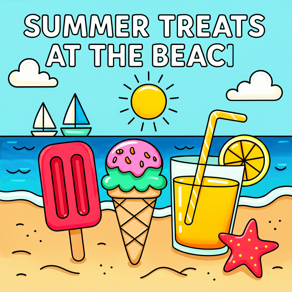 Summer Treats at the Beach Coloring Page - Colored Preview