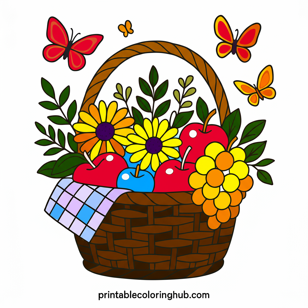 Summer Picnic Basket Coloring Page - Colored Preview