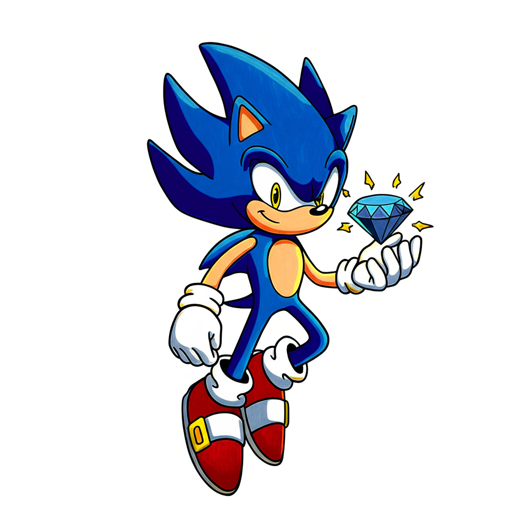 Super Sonic with Chaos Emerald Coloring Page - Colored Preview