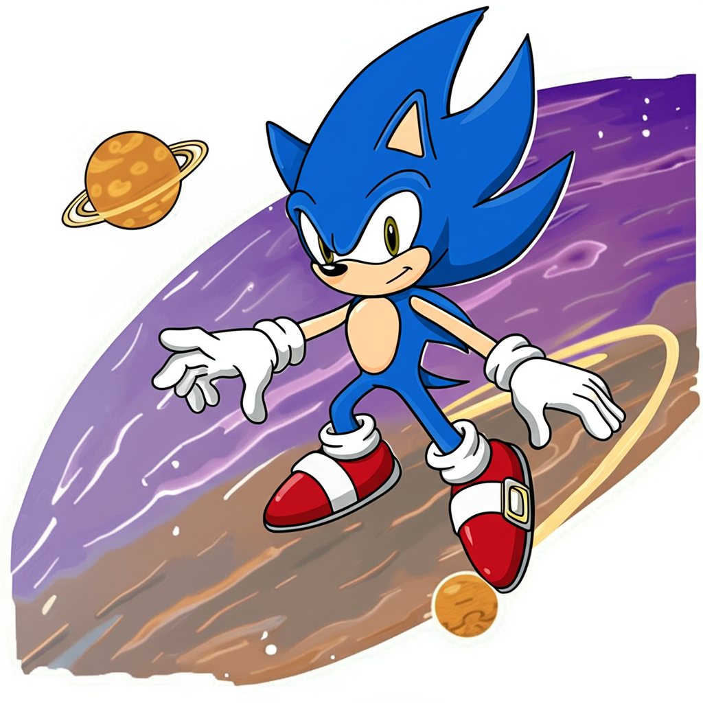 Super Sonic Space Surfing Coloring Page - Colored Preview