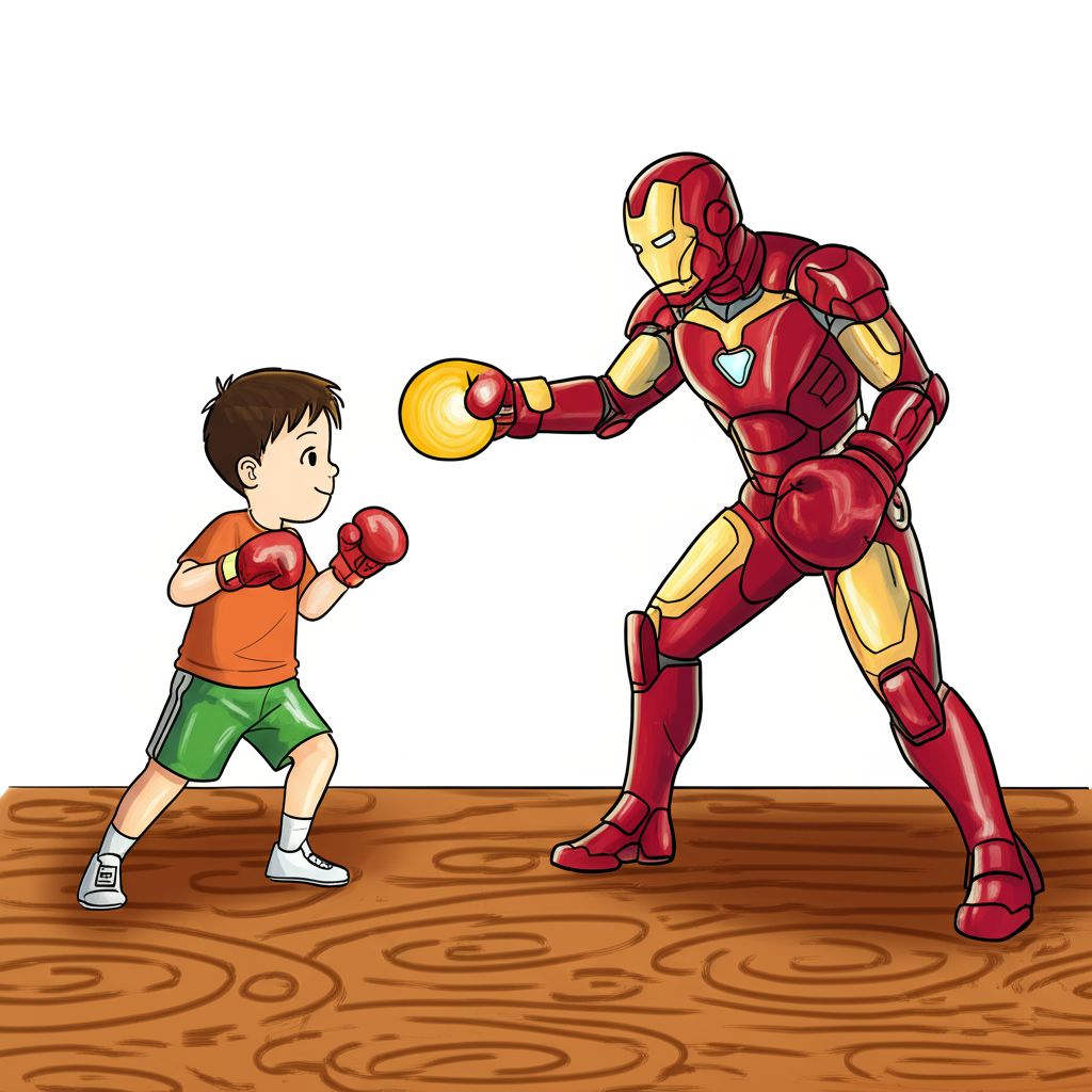 Superhero Robot Boxing Training Coloring Page - Colored Preview