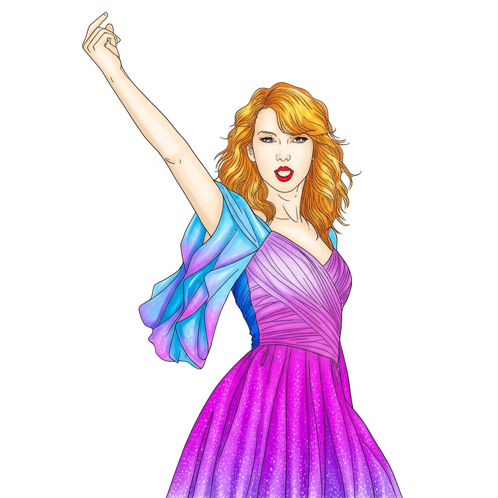 Taylor Swift 'Enchanted' Gown Coloring Page - Colored Preview