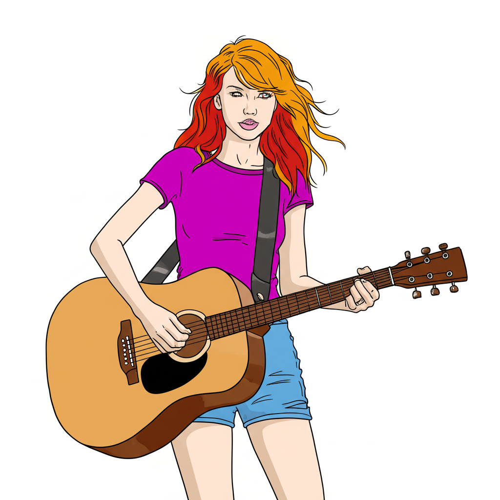 Taylor Swift Guitar Star Coloring Page - Colored Preview