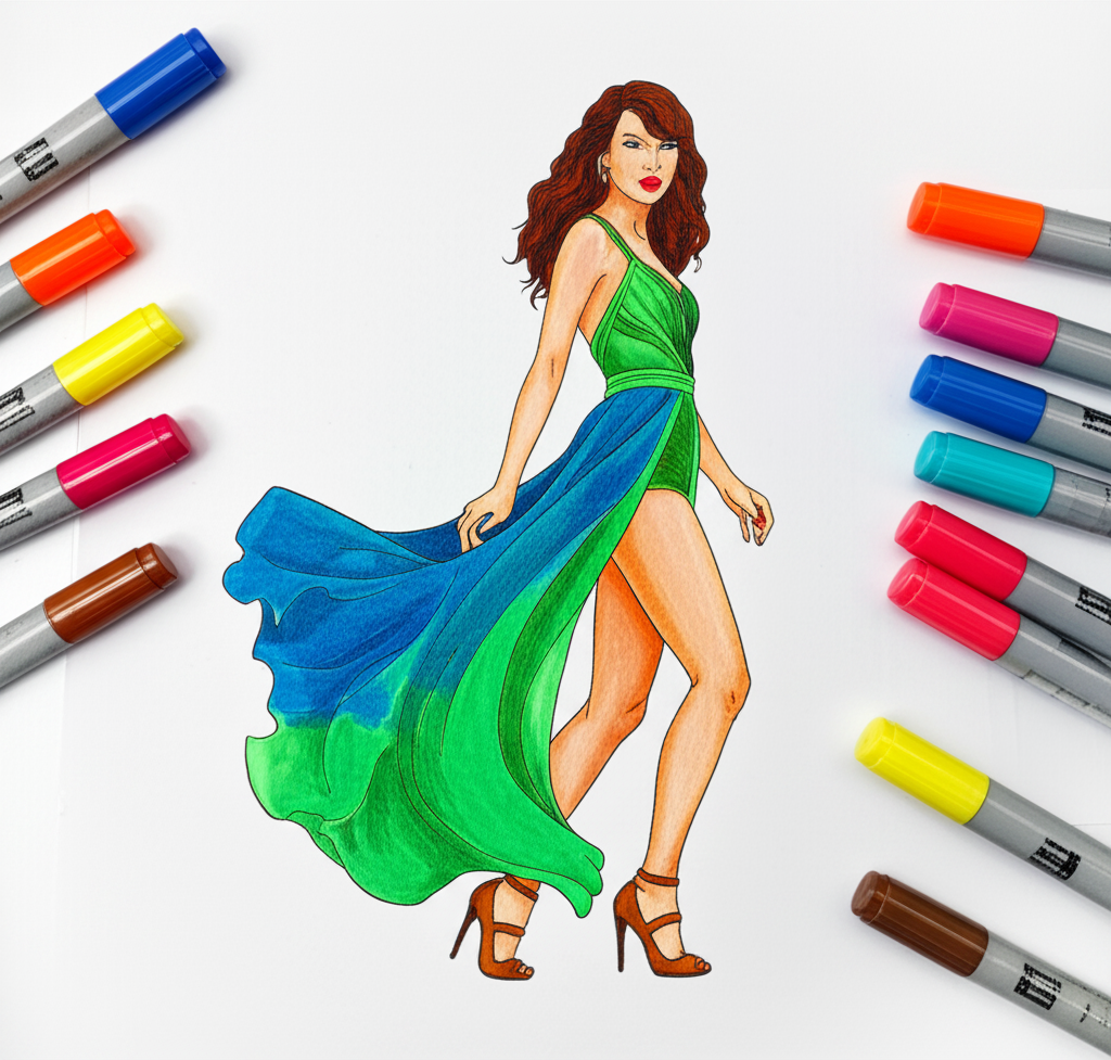 Taylor Swift Inspired Glamour Coloring Page - Colored Preview