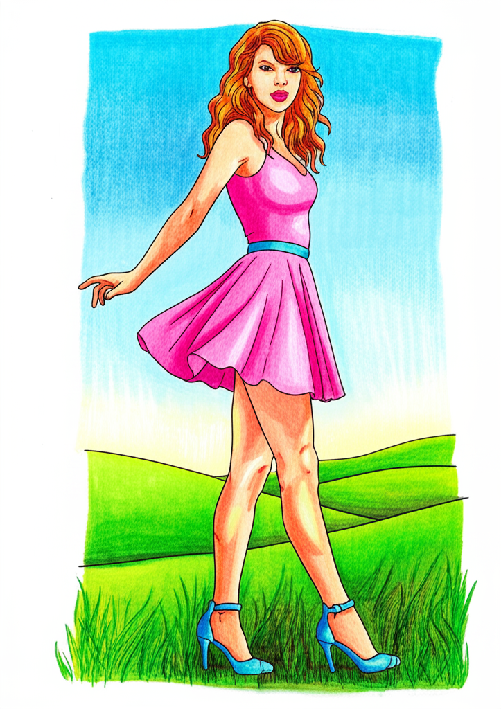 Taylor Swift Inspired Coloring Page - Colored Preview