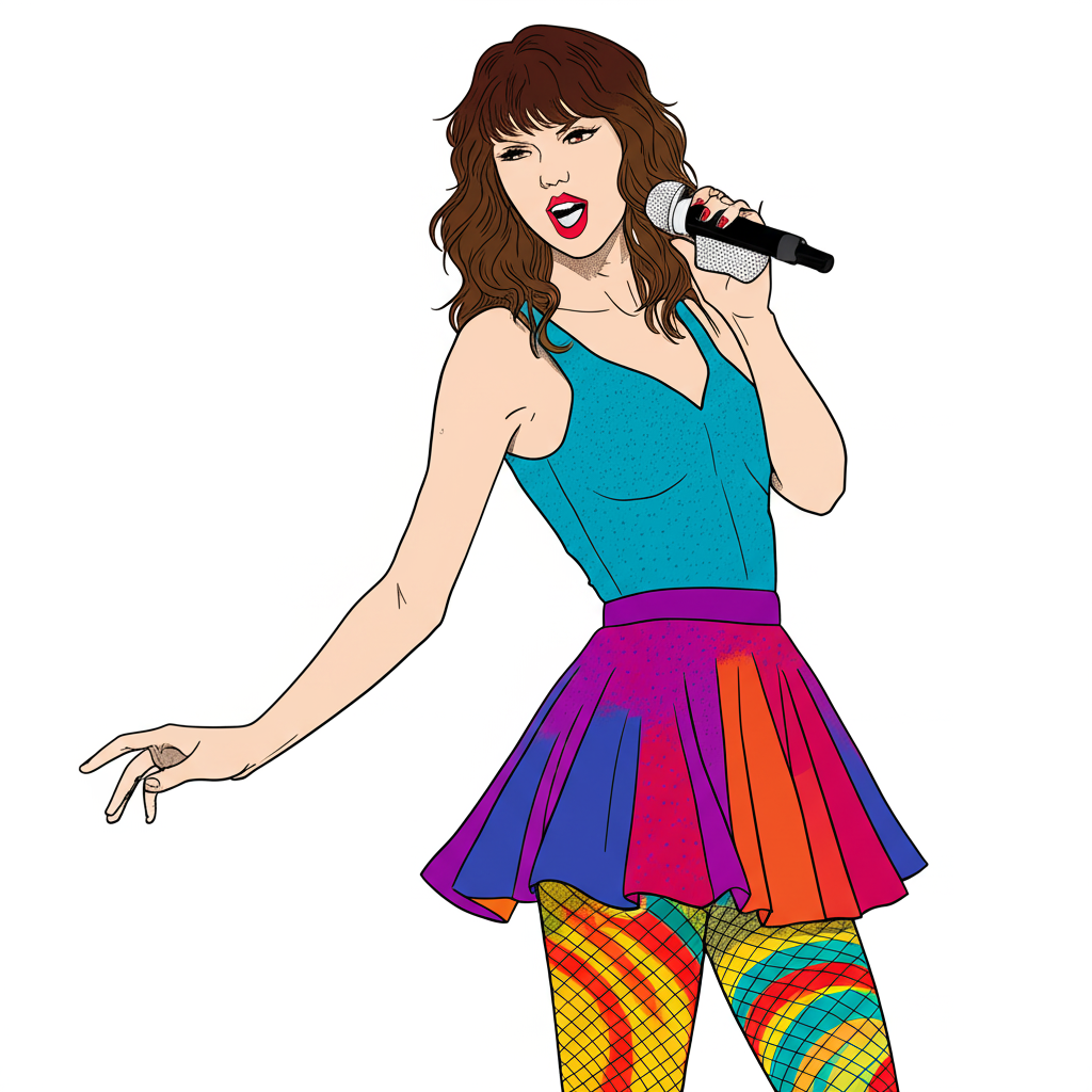 Taylor Swift Singing Sensation Coloring Page - Colored Preview