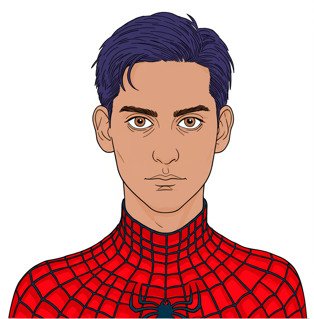 Classic Tobey Maguire Spider-Man Portrait Coloring Page - Colored Preview