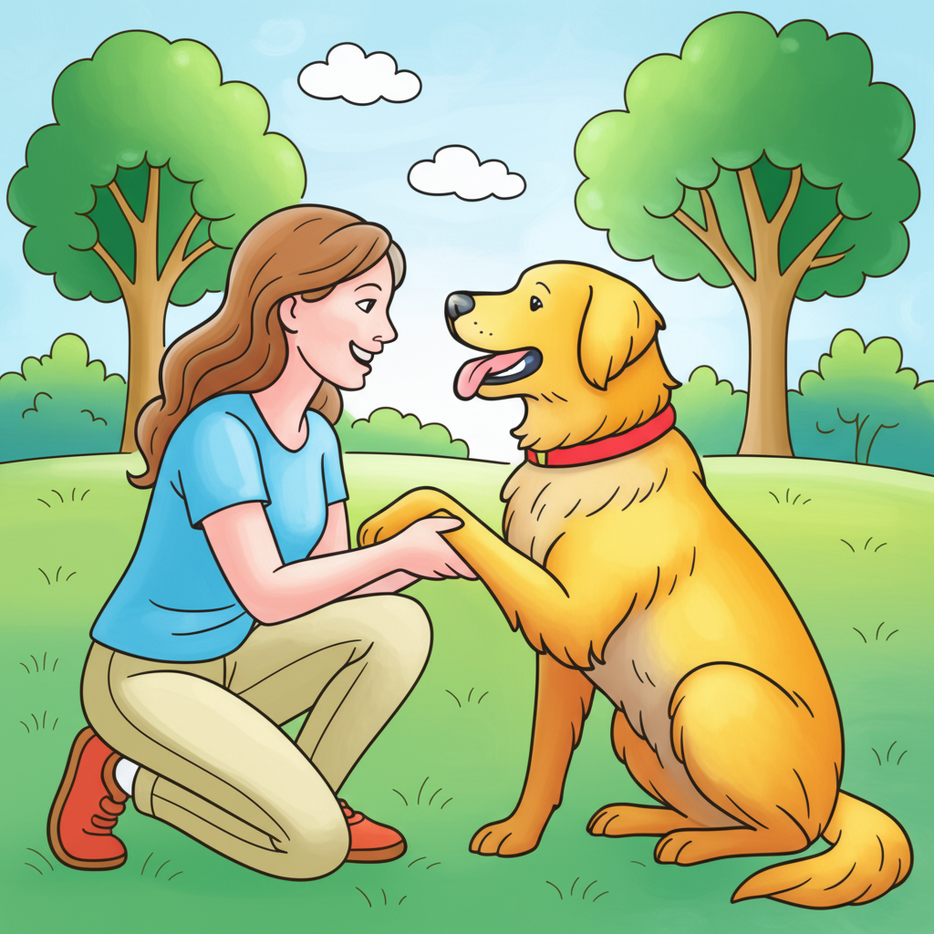 Woman and Dog Best Friends Coloring Page - Colored Preview