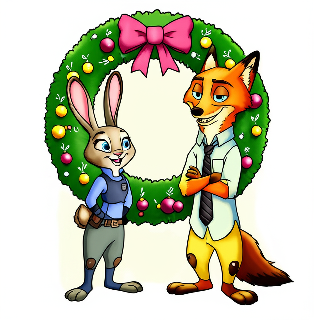 Zootopia Christmas Cheer Coloring Page - Colored Preview