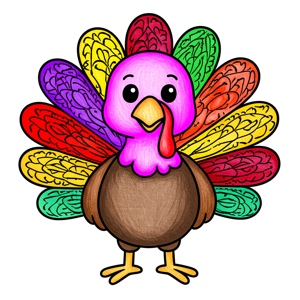 Adorable Turkey Day Coloring Page - Colored Preview