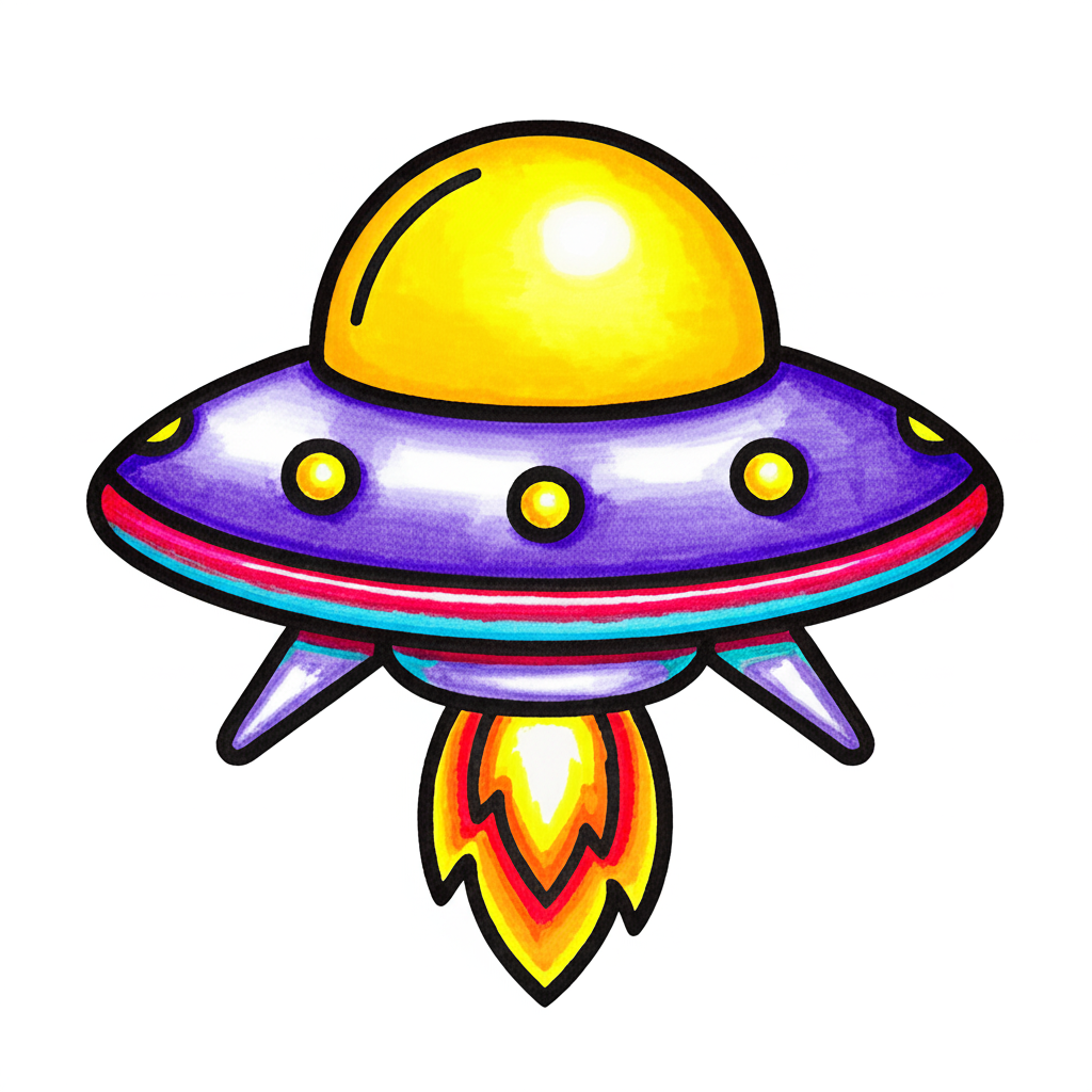 Alien Spaceship Adventure Coloring Page - Colored Preview