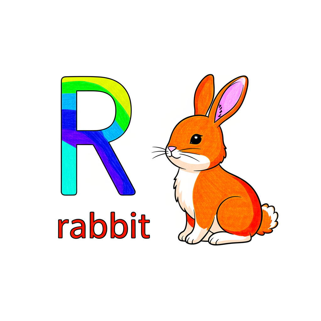 Alphabet Fun R for Rabbit Coloring Page - Colored Preview