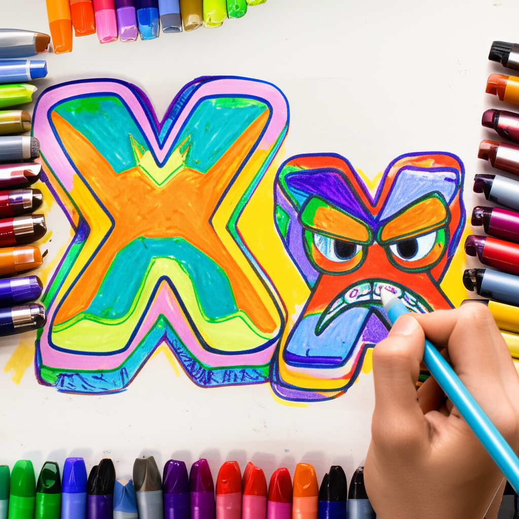 Angry Letter X Coloring Coloring Page - Colored Preview