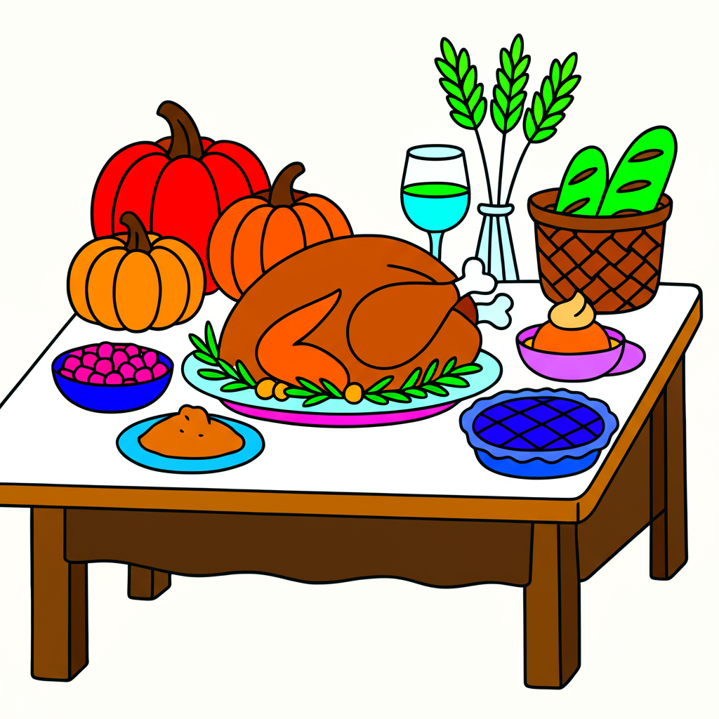 Bountiful Harvest Feast Coloring Page - Colored Preview