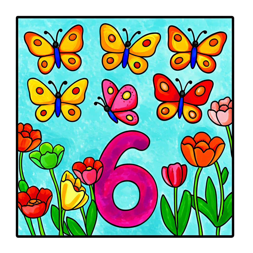 Butterfly Number Six Fun Coloring Page - Colored Preview