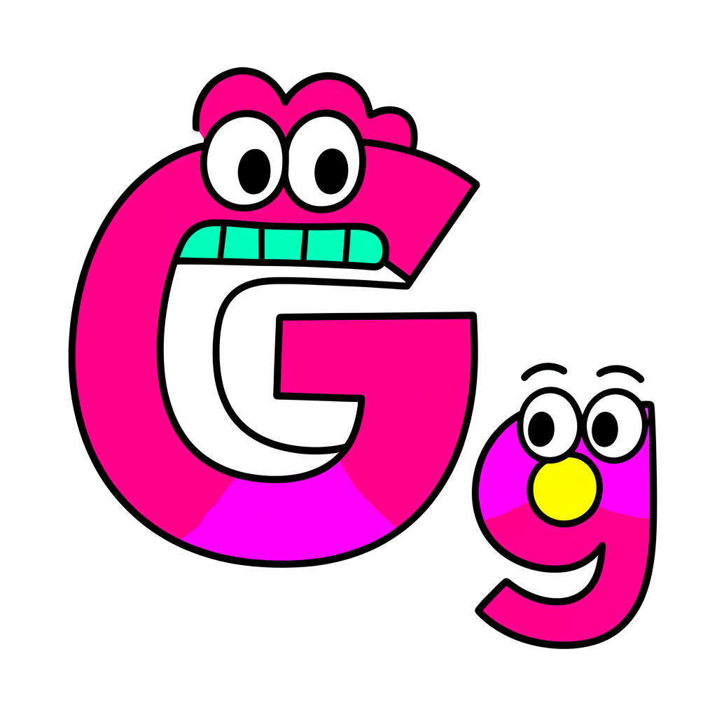 Cartoon Letter G Faces Coloring Page - Colored Preview