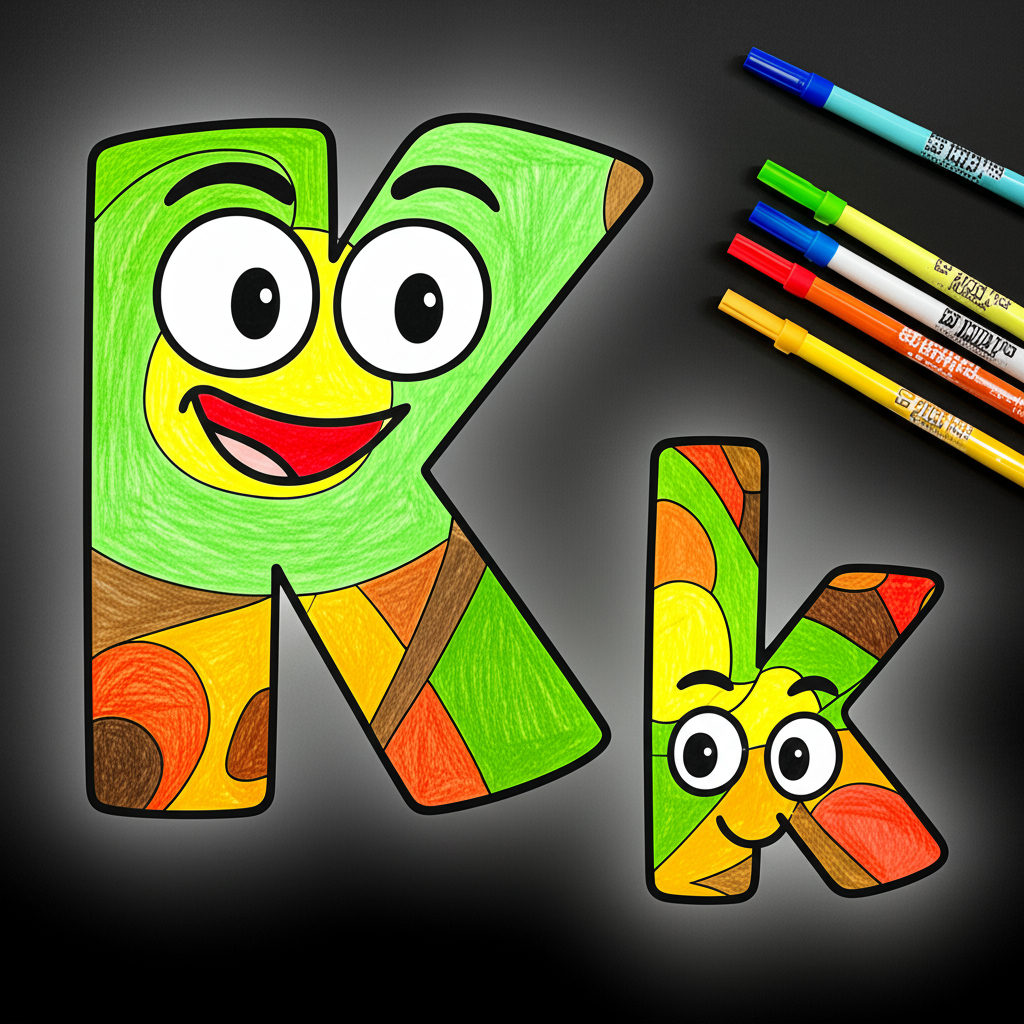 Cartoon Letter K Friends Coloring Page - Colored Preview