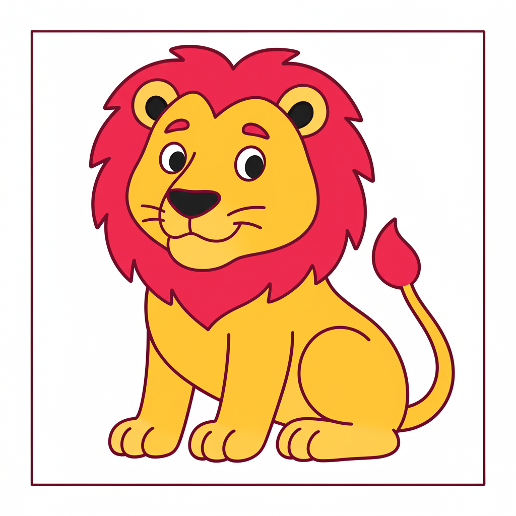 Cute Sitting Lion Coloring Page - Colored Preview
