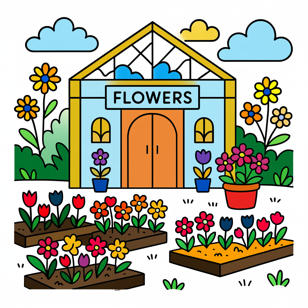 Charming Flower Greenhouse Coloring Page - Colored Preview