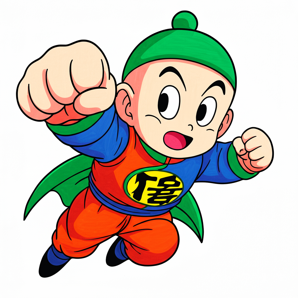 Chiaotzu Flying Punch Power Coloring Page - Colored Preview