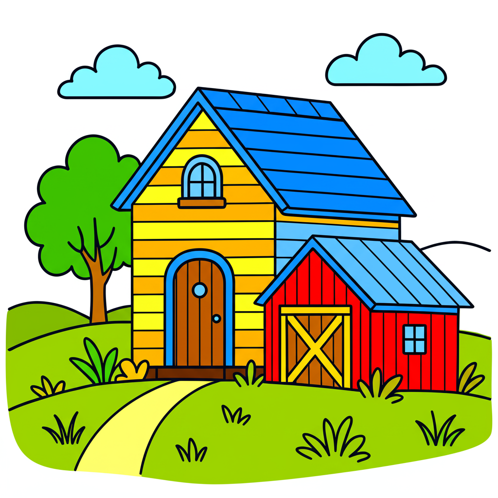 Country Barn Charm Coloring Page - Colored Preview