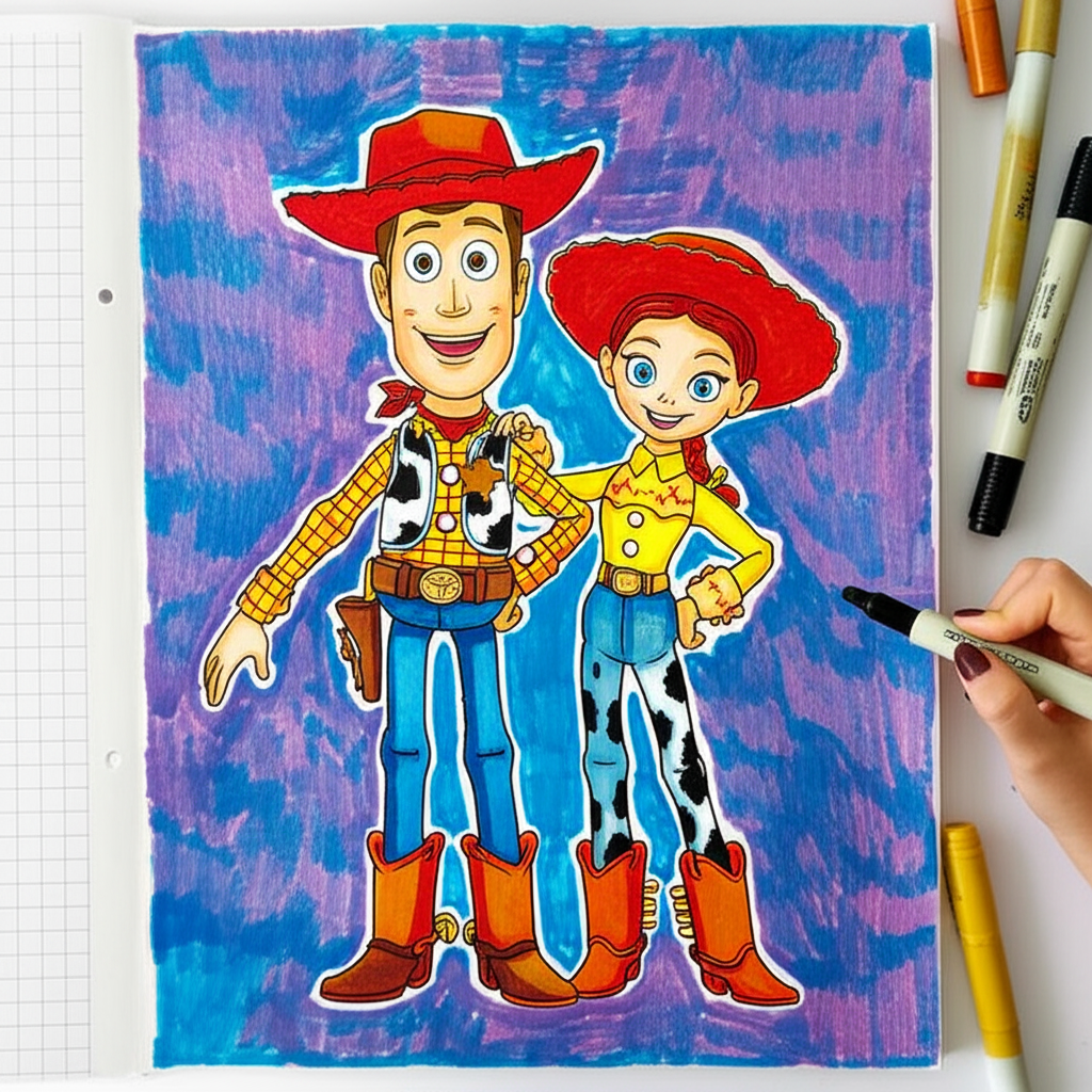 Cowboy and Cowgirl Pals Coloring Page - Colored Preview