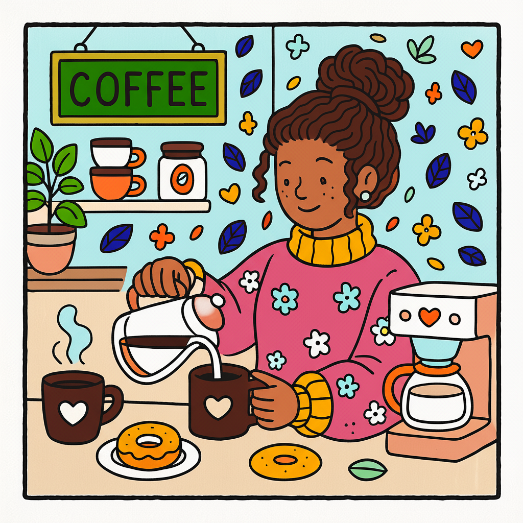 Cozy Coffee Pour Moment Coloring Page - Colored Preview